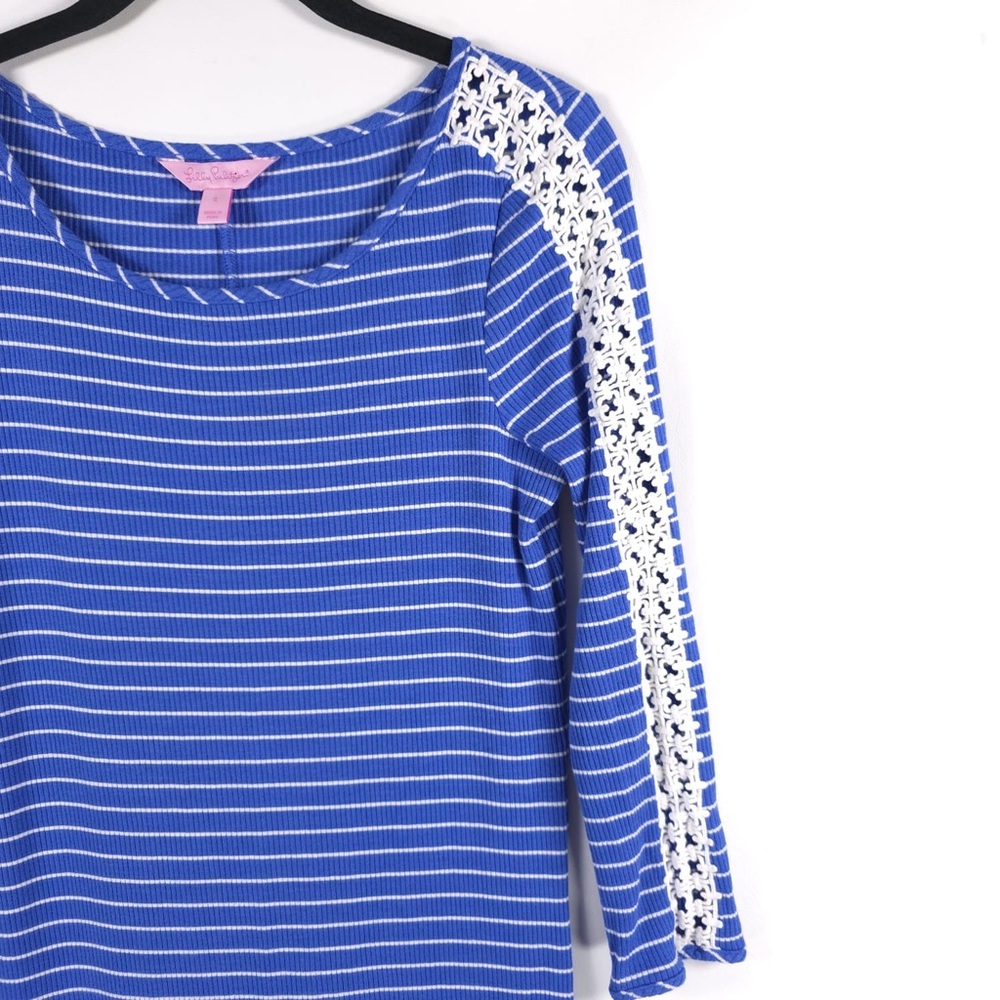 Lilly Pulitzer MARLOWE BECKON Blue BREEZE Striped Rib Knit Dress Crochet SMALL - Picture 10 of 15